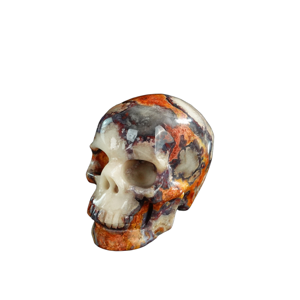 3.0" Blue Flower Agate Crystal Skull Carving - Unique Piece #BF12