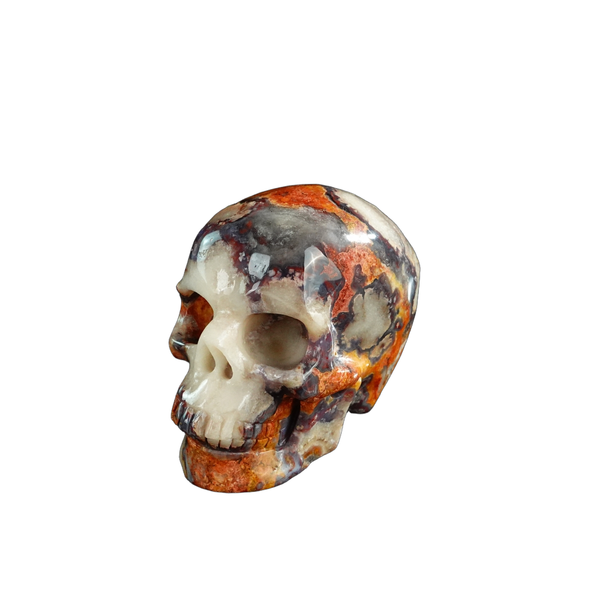 3.0" Blue Flower Agate Crystal Skull Carving - Unique Piece #BF12