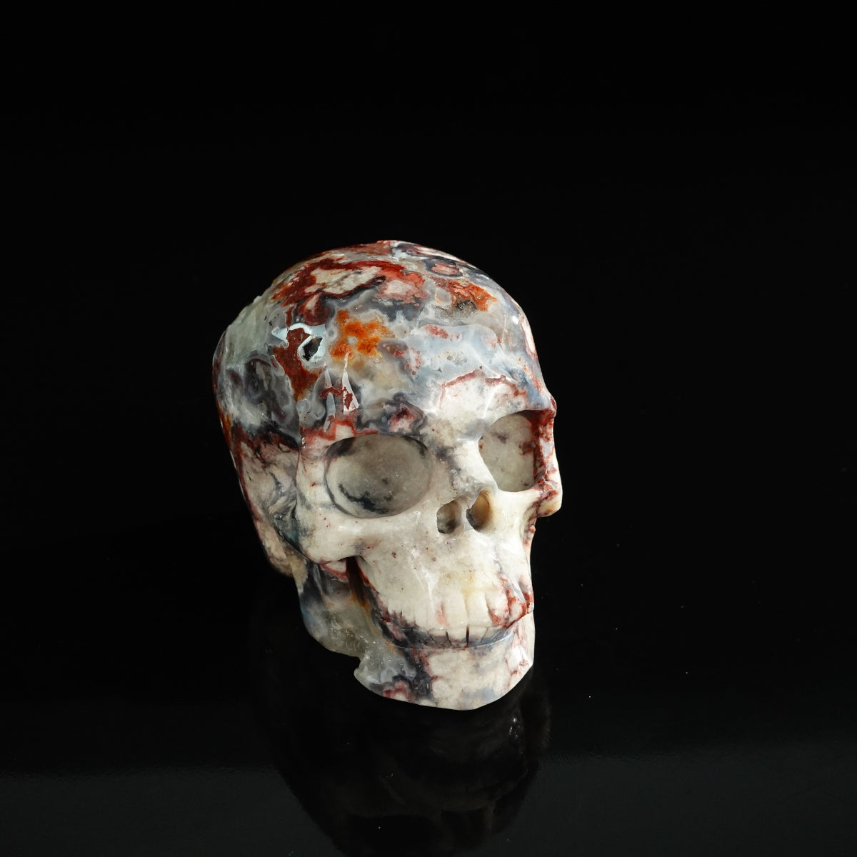 3.0" Blue Flower Agate Crystal Skull Carving - Unique Piece #BF13
