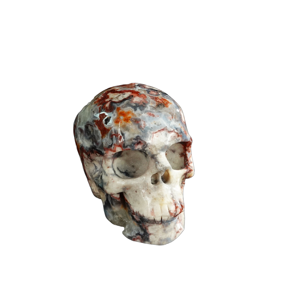 3.0" Blue Flower Agate Crystal Skull Carving - Unique Piece #BF13