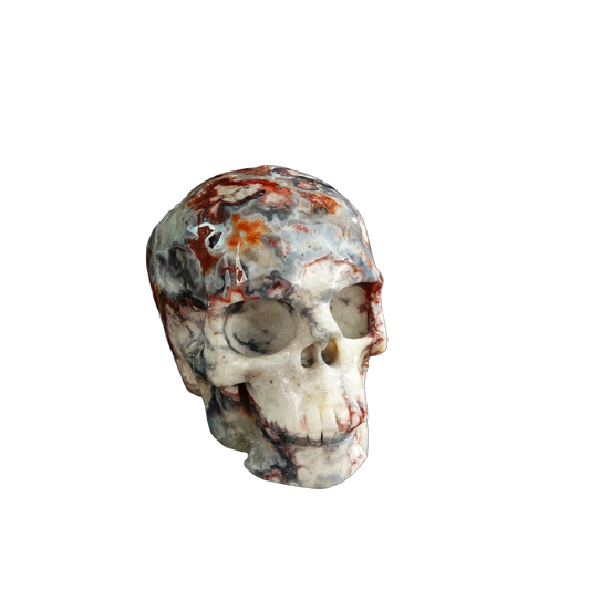 3.0" Blue Flower Agate Crystal Skull Carving - Unique Piece #BF13