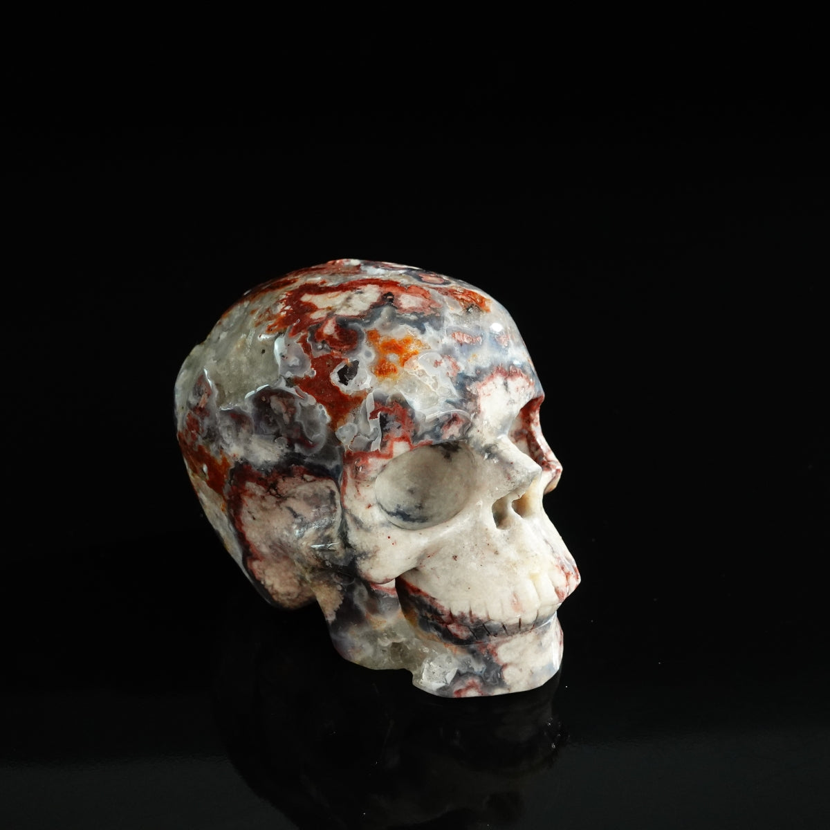 3.0" Blue Flower Agate Crystal Skull Carving - Unique Piece #BF13