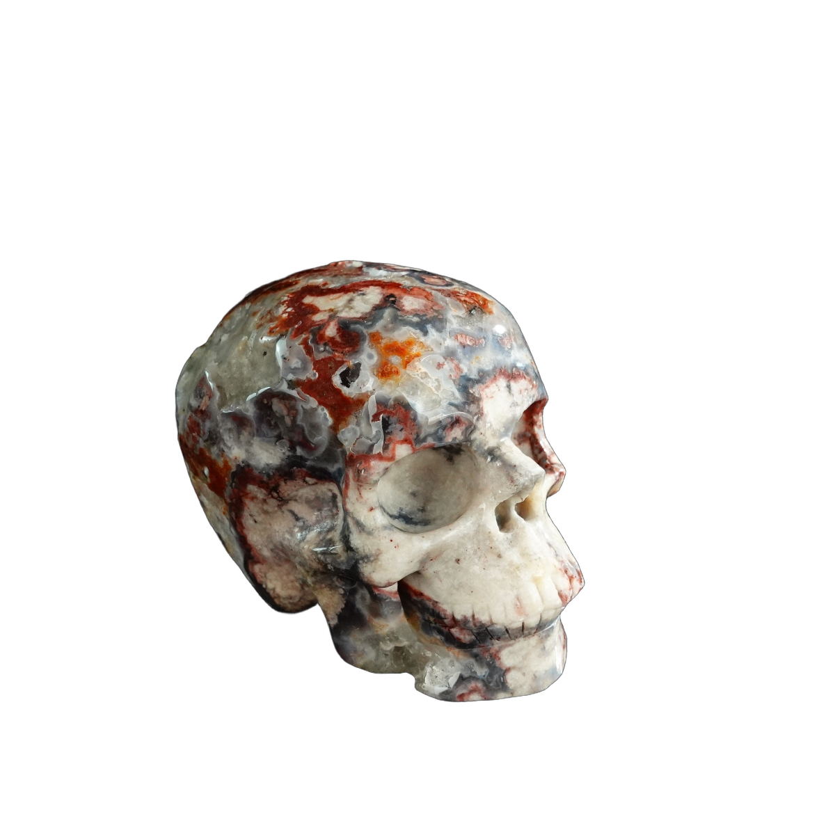 3.0" Blue Flower Agate Crystal Skull Carving - Unique Piece #BF13