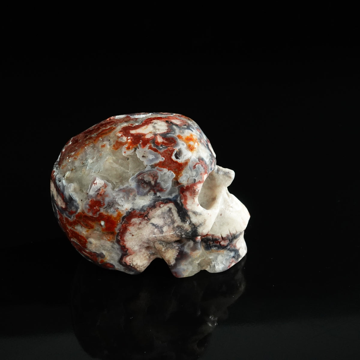 3.0" Blue Flower Agate Crystal Skull Carving - Unique Piece #BF13