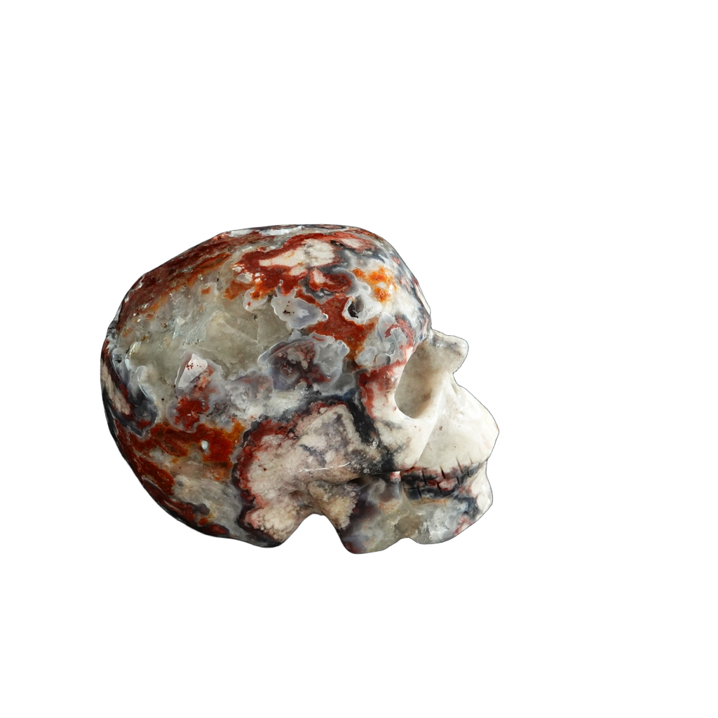3.0" Blue Flower Agate Crystal Skull Carving - Unique Piece #BF13