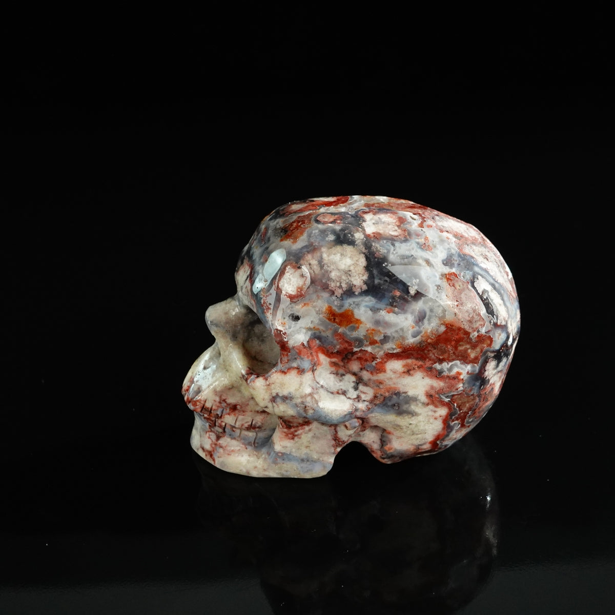 3.0" Blue Flower Agate Crystal Skull Carving - Unique Piece #BF13