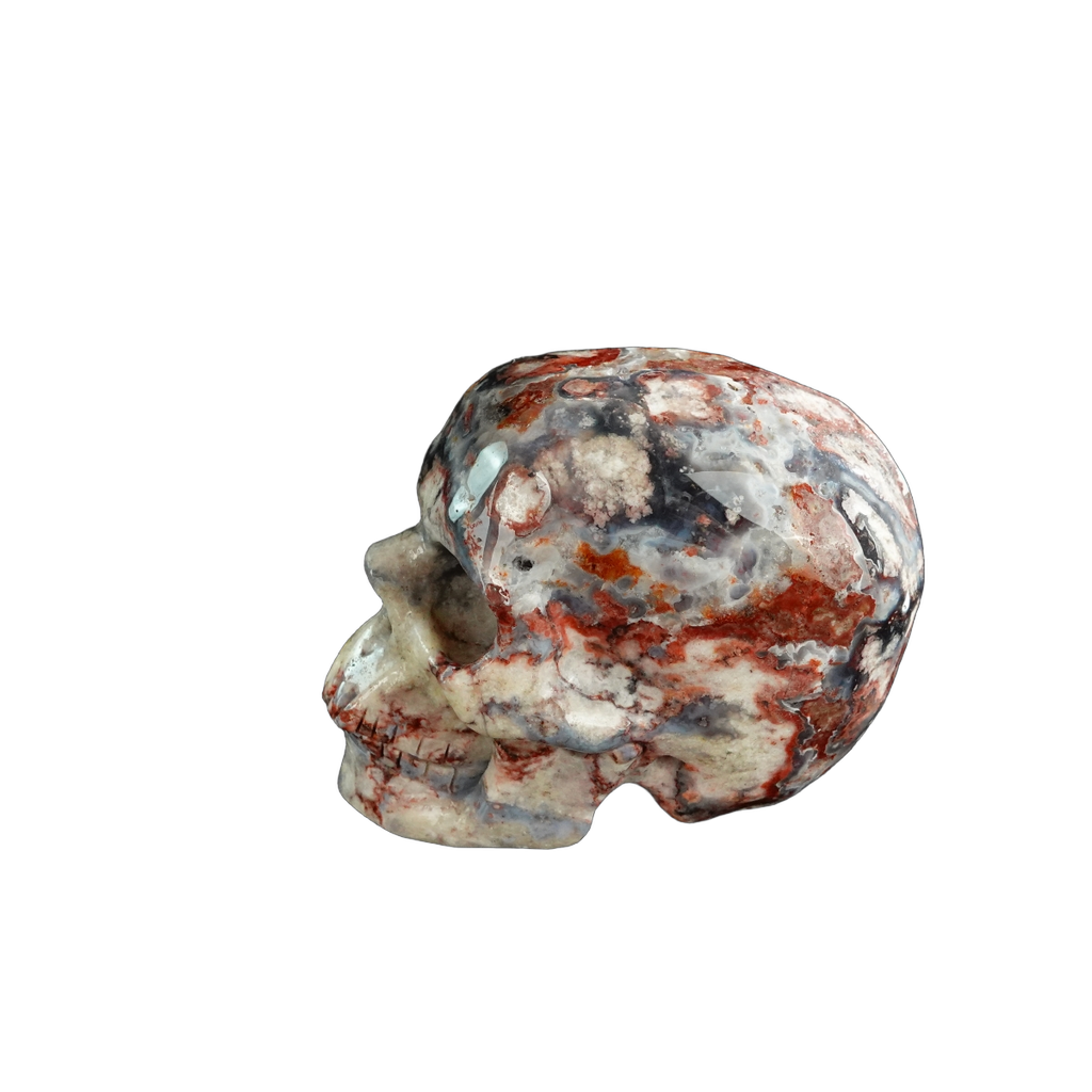 3.0" Blue Flower Agate Crystal Skull Carving - Unique Piece #BF13