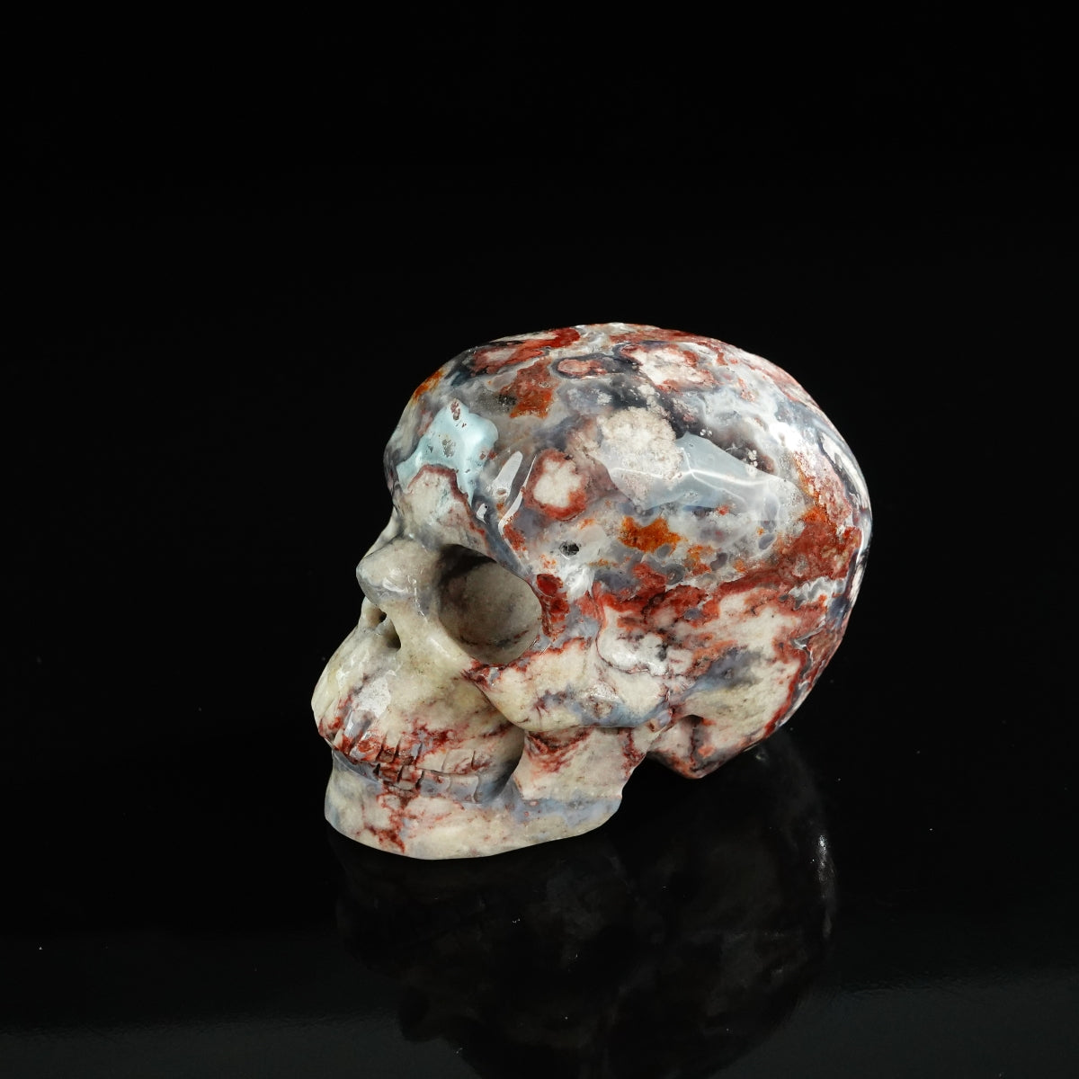 3.0" Blue Flower Agate Crystal Skull Carving - Unique Piece #BF13