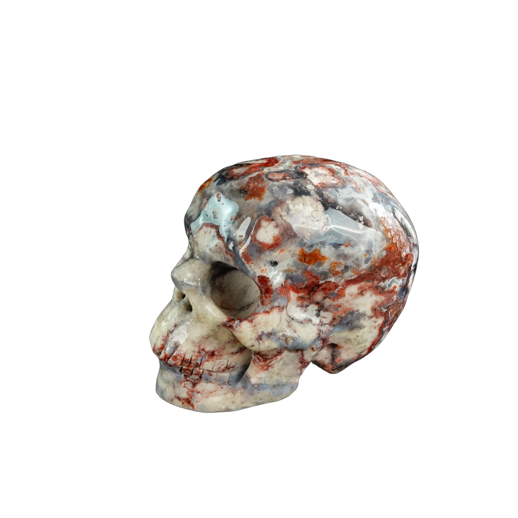 3.0" Blue Flower Agate Crystal Skull Carving - Unique Piece #BF13
