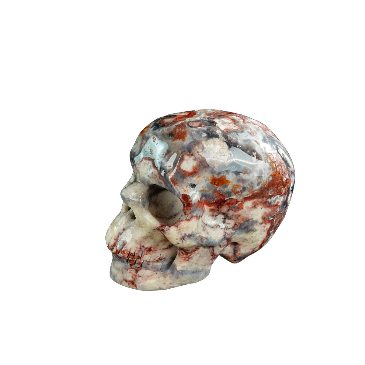 3.0" Blue Flower Agate Crystal Skull Carving - Unique Piece #BF13