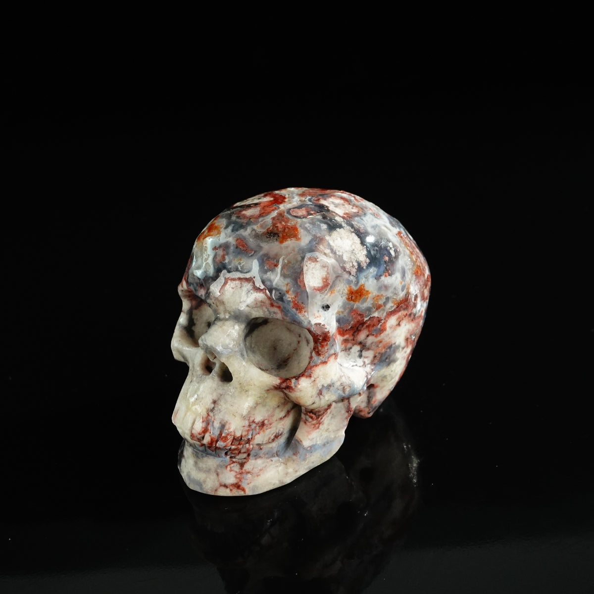 3.0" Blue Flower Agate Crystal Skull Carving - Unique Piece #BF13