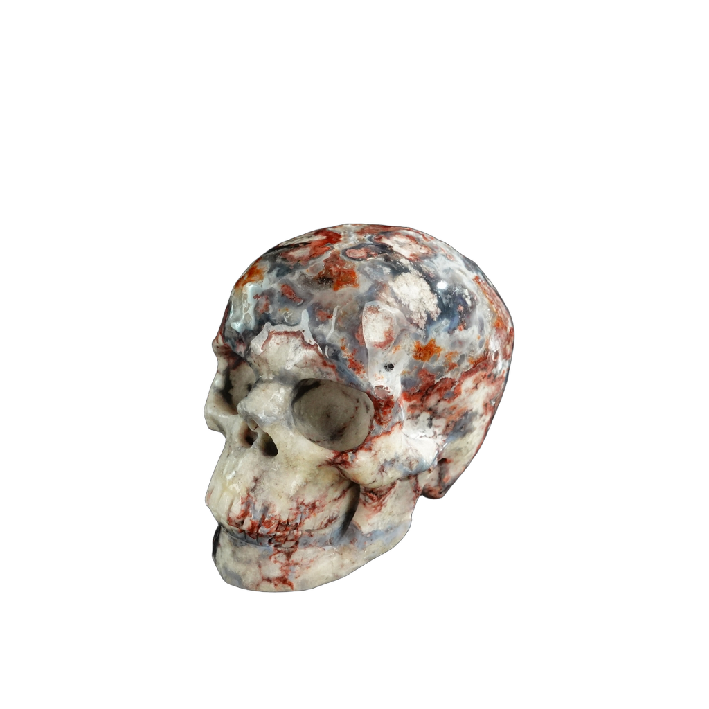3.0" Blue Flower Agate Crystal Skull Carving - Unique Piece #BF13