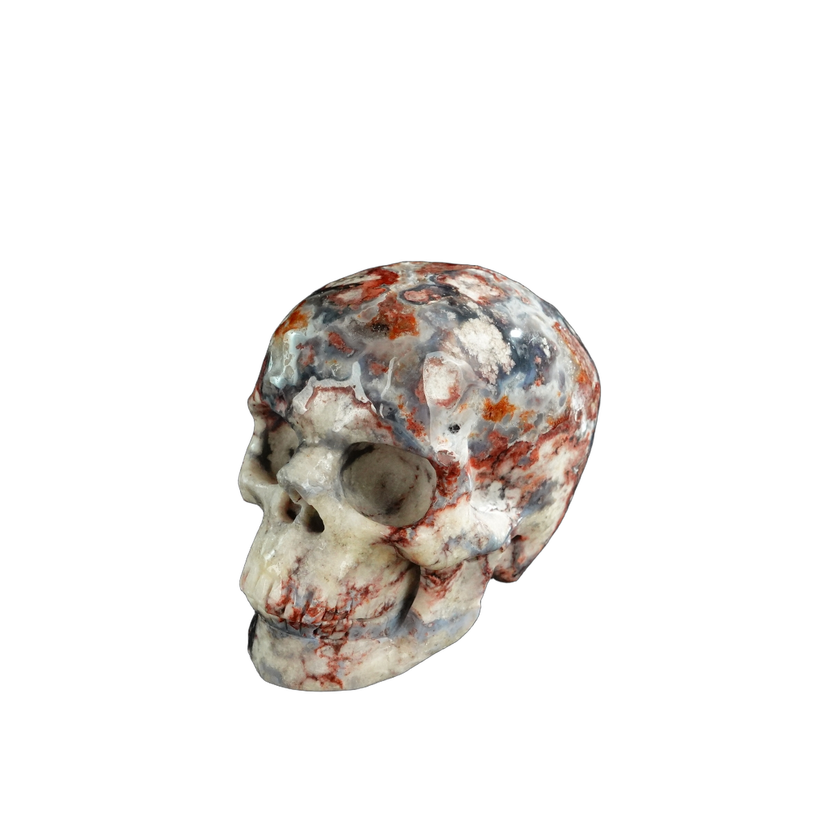 3.0" Blue Flower Agate Crystal Skull Carving - Unique Piece #BF13