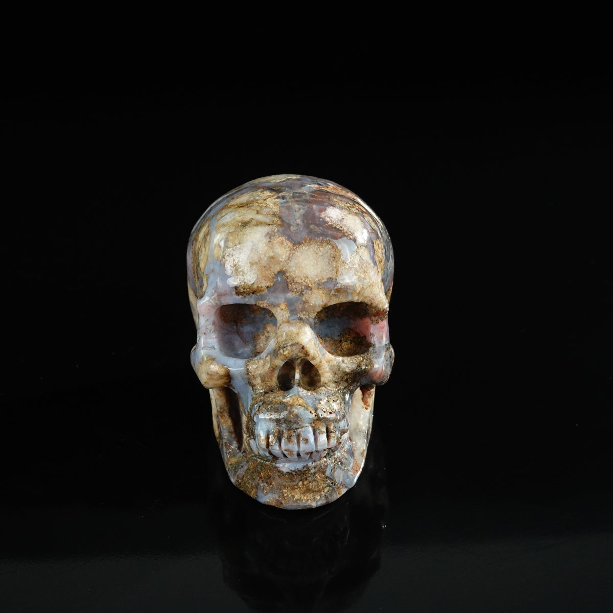 3.0" Blue Flower Agate Crystal Skull Carving - Unique Piece #BF14