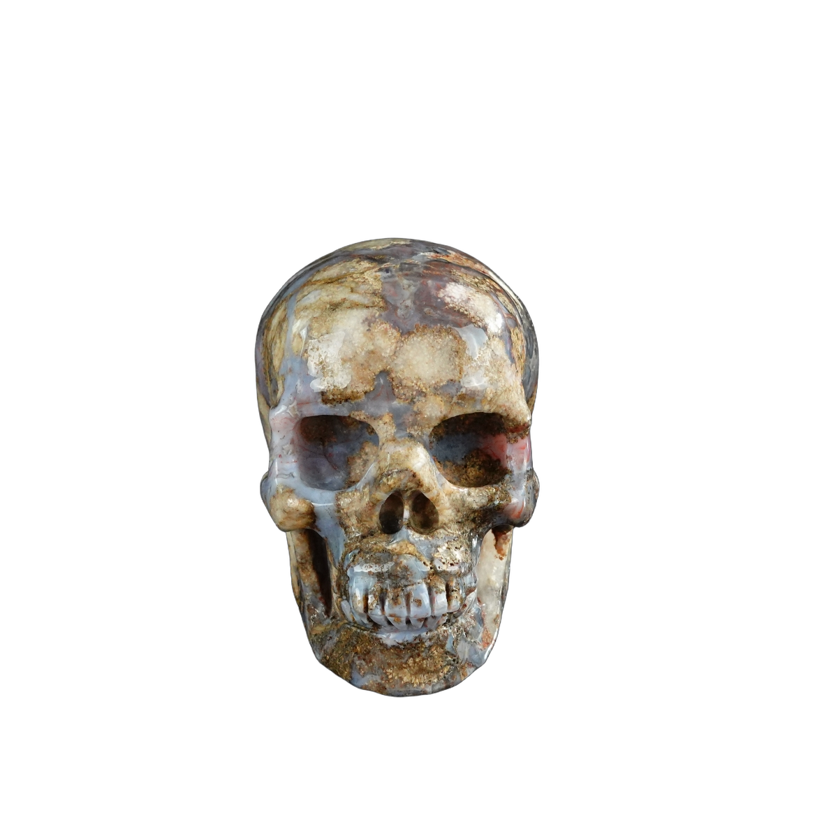 3.0" Blue Flower Agate Crystal Skull Carving - Unique Piece #BF14