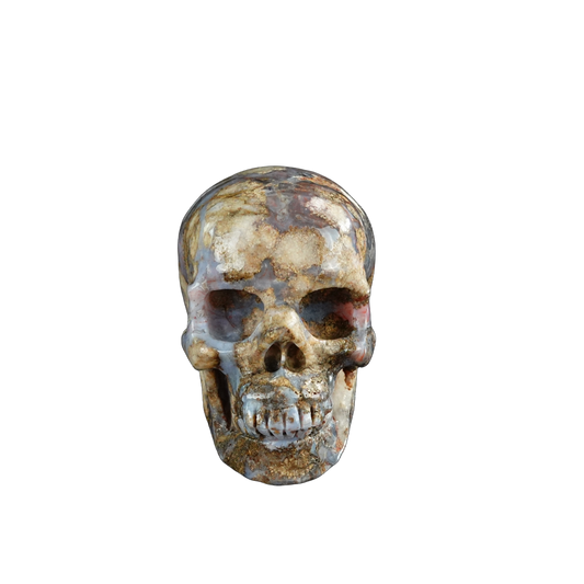 3.0" Blue Flower Agate Crystal Skull Carving - Unique Piece #BF14