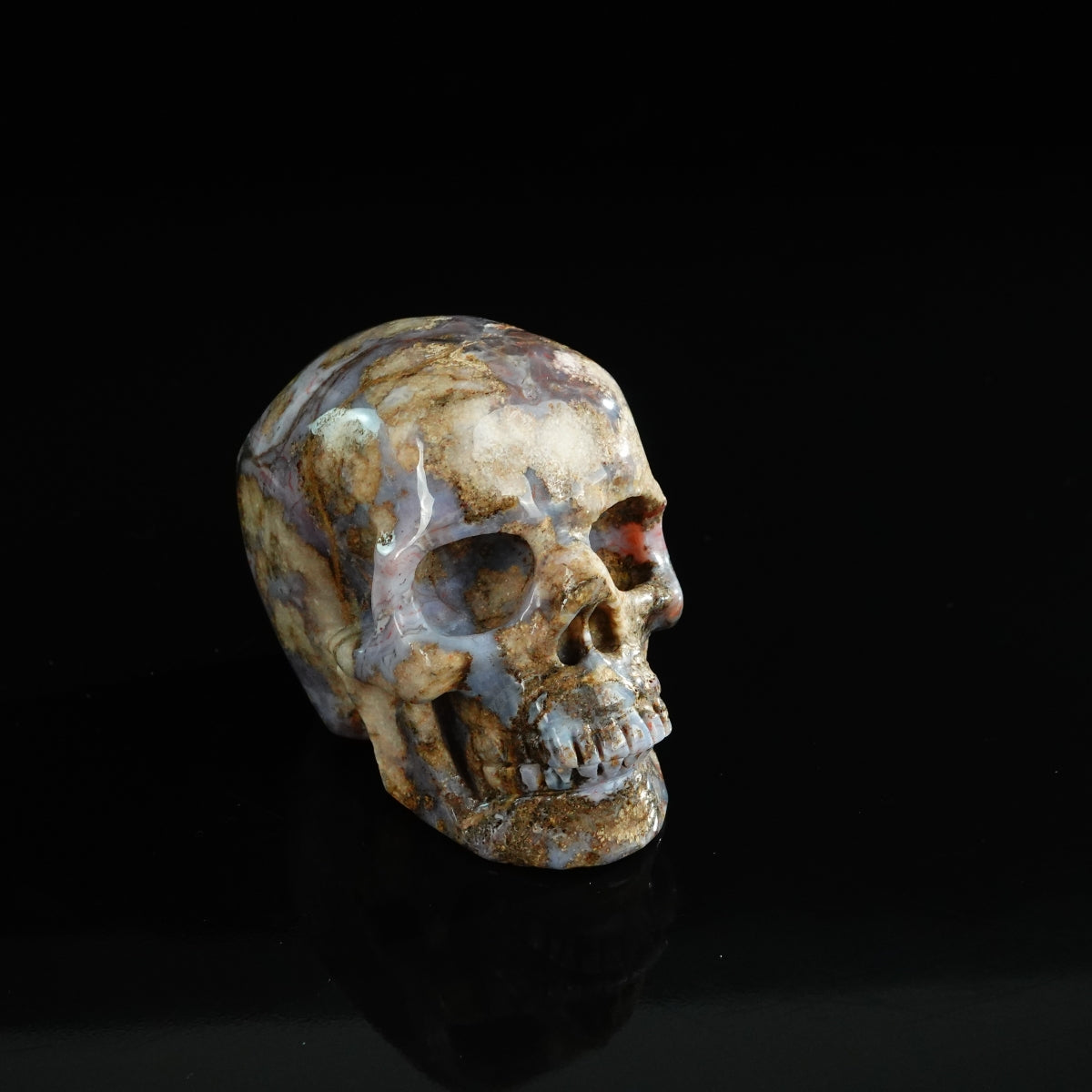 3.0" Blue Flower Agate Crystal Skull Carving - Unique Piece #BF14