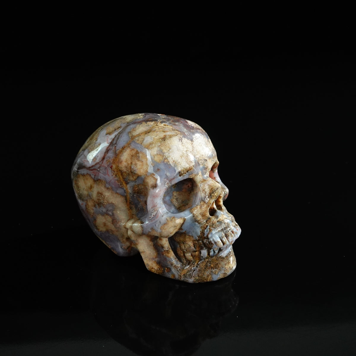 3.0" Blue Flower Agate Crystal Skull Carving - Unique Piece #BF14