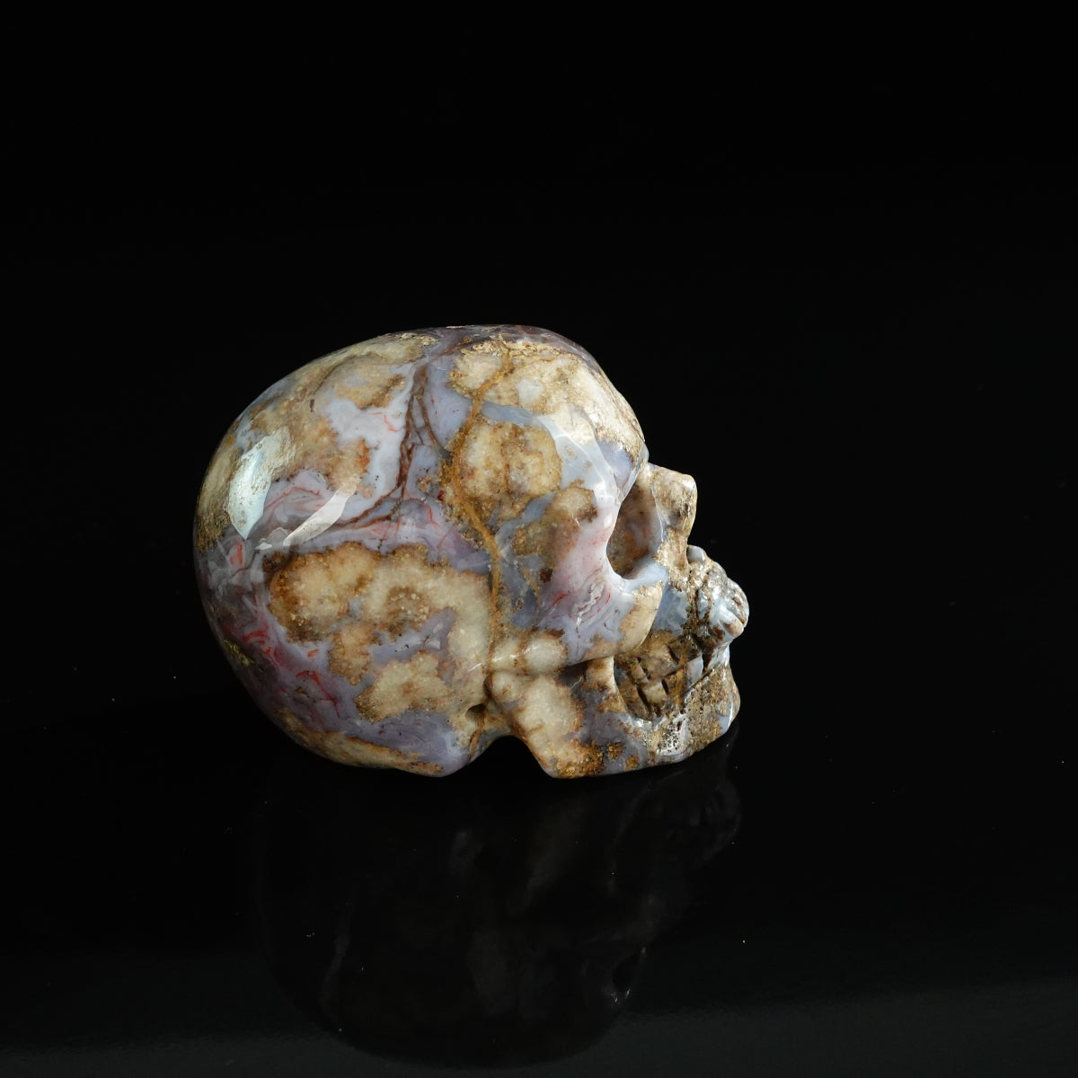 3.0" Blue Flower Agate Crystal Skull Carving - Unique Piece #BF14
