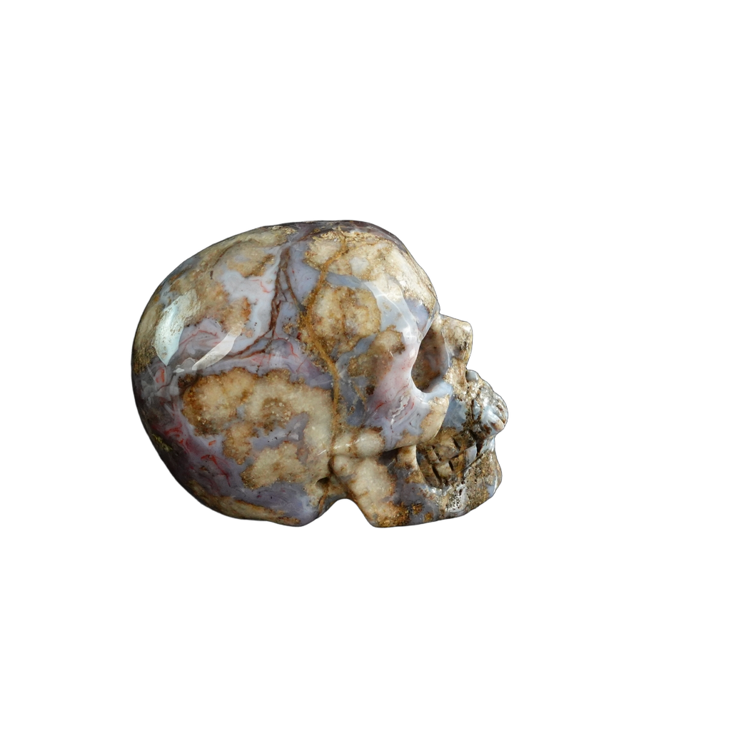 3.0" Blue Flower Agate Crystal Skull Carving - Unique Piece #BF14