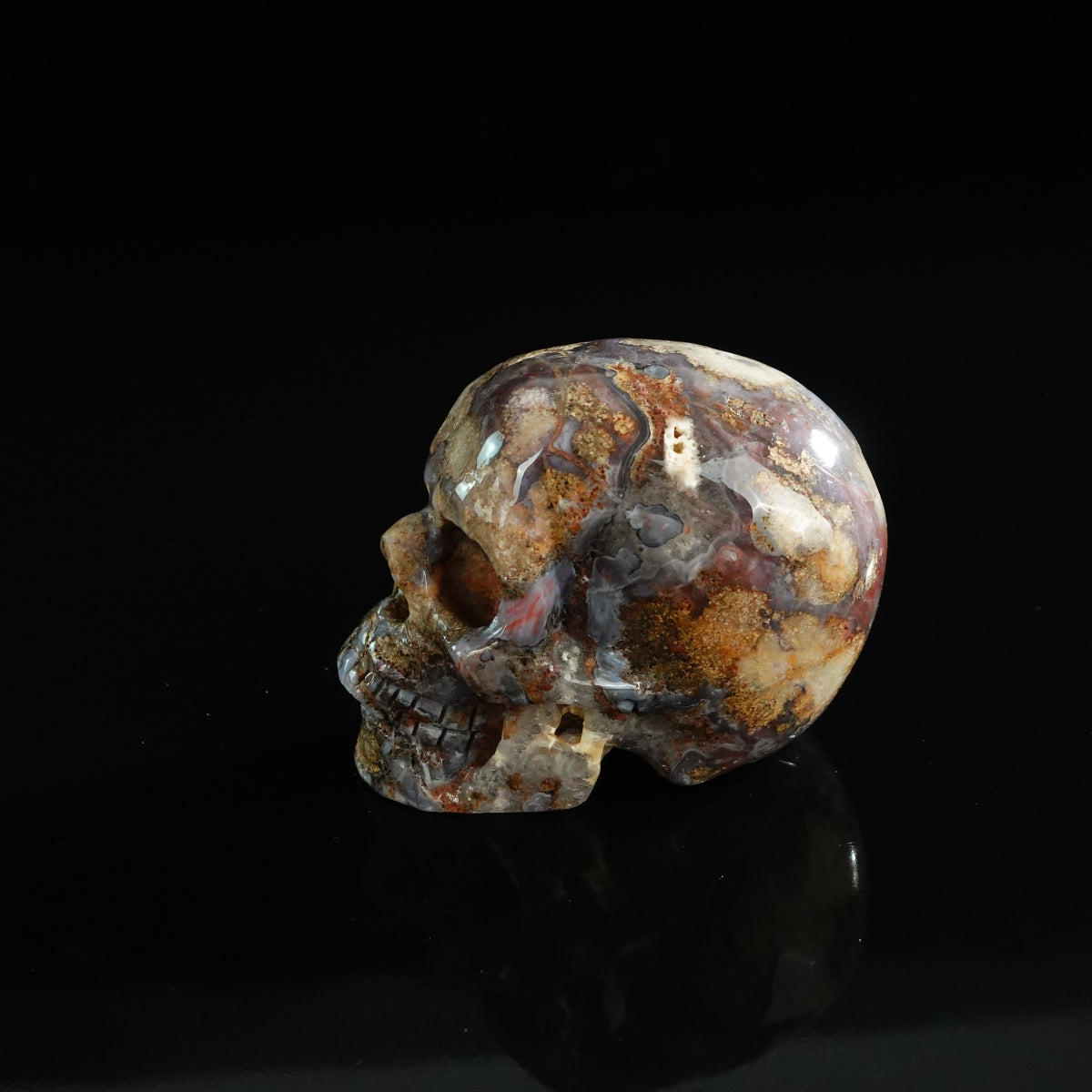 3.0" Blue Flower Agate Crystal Skull Carving - Unique Piece #BF14
