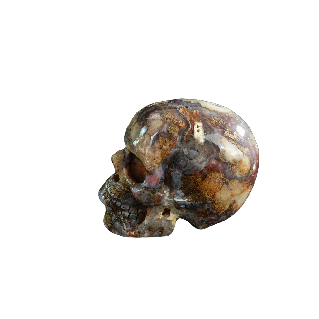 3.0" Blue Flower Agate Crystal Skull Carving - Unique Piece #BF14