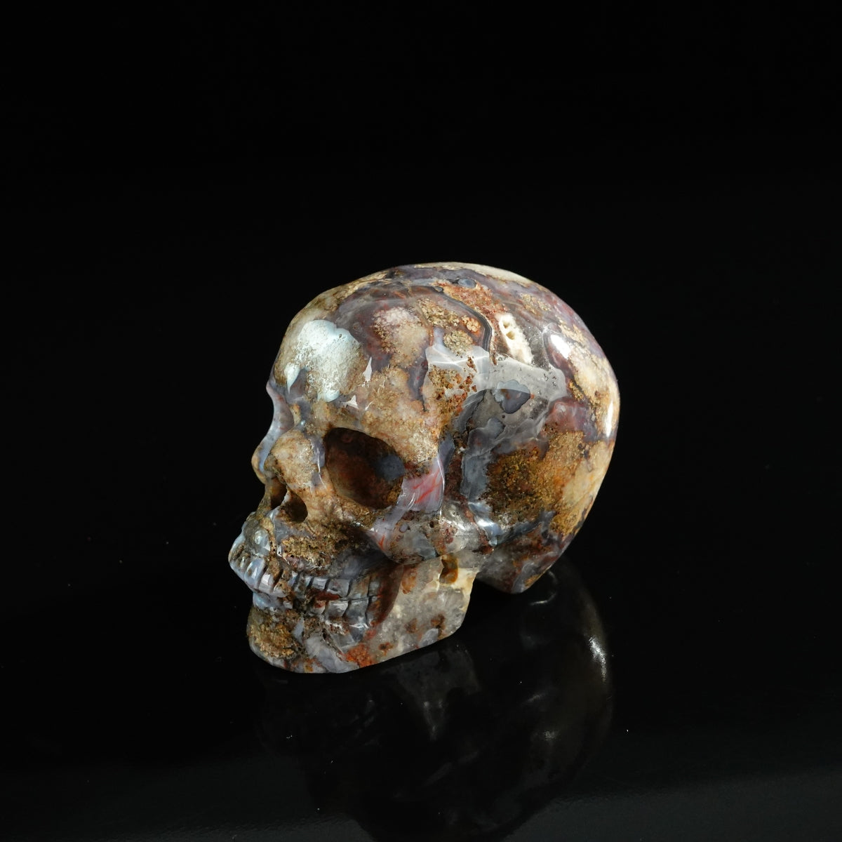 3.0" Blue Flower Agate Crystal Skull Carving - Unique Piece #BF14