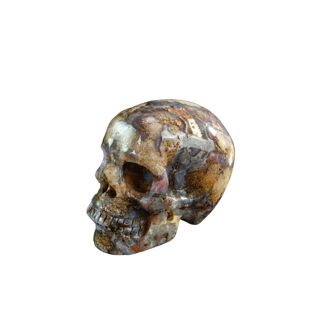 3.0" Blue Flower Agate Crystal Skull Carving - Unique Piece #BF14