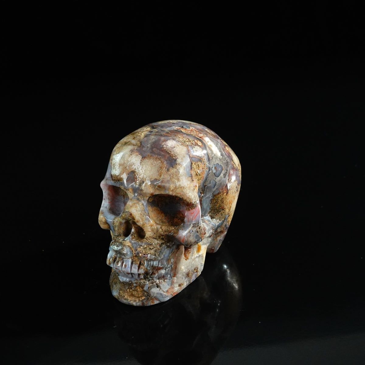 3.0" Blue Flower Agate Crystal Skull Carving - Unique Piece #BF14