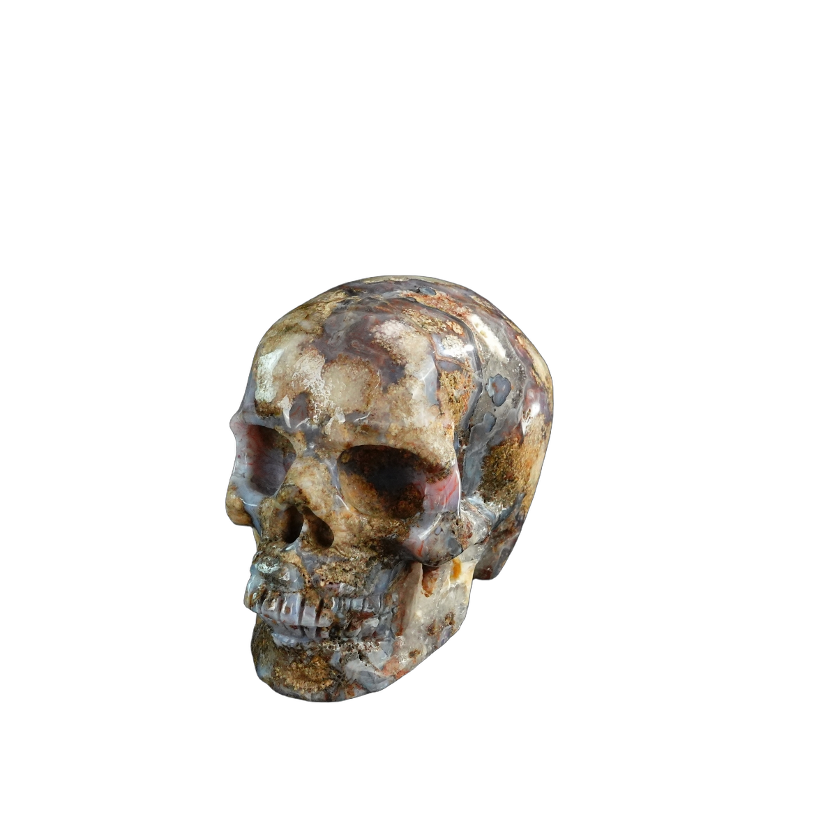 3.0" Blue Flower Agate Crystal Skull Carving - Unique Piece #BF14