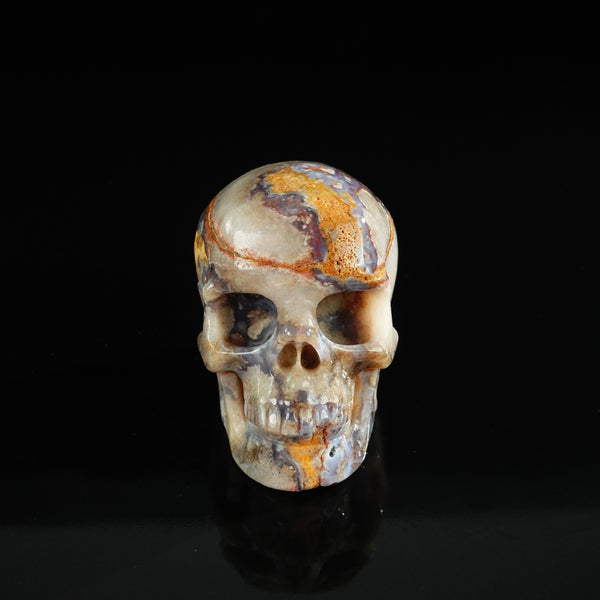 3.0" Blue Flower Agate Crystal Skull Carving - Unique Piece #BF15