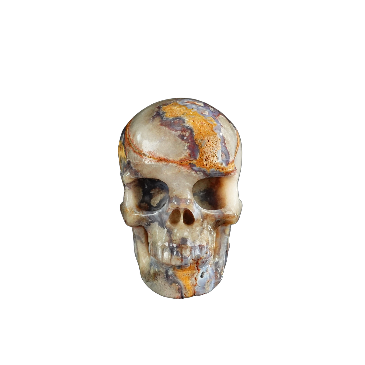 3.0" Blue Flower Agate Crystal Skull Carving - Unique Piece #BF15