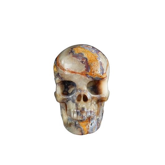 3.0" Blue Flower Agate Crystal Skull Carving - Unique Piece #BF15