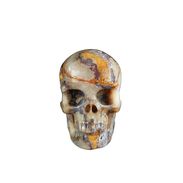 3.0" Blue Flower Agate Crystal Skull Carving - Unique Piece #BF15