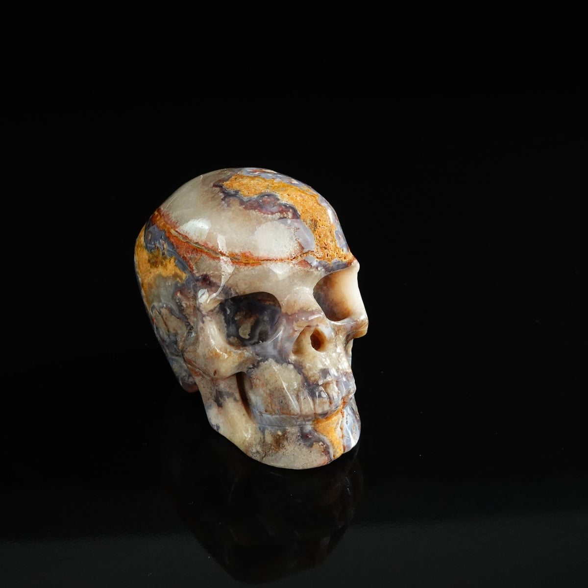 3.0" Blue Flower Agate Crystal Skull Carving - Unique Piece #BF15