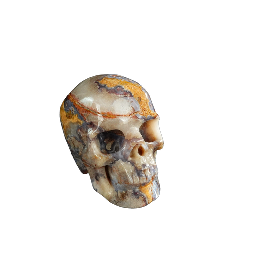 3.0" Blue Flower Agate Crystal Skull Carving - Unique Piece #BF15