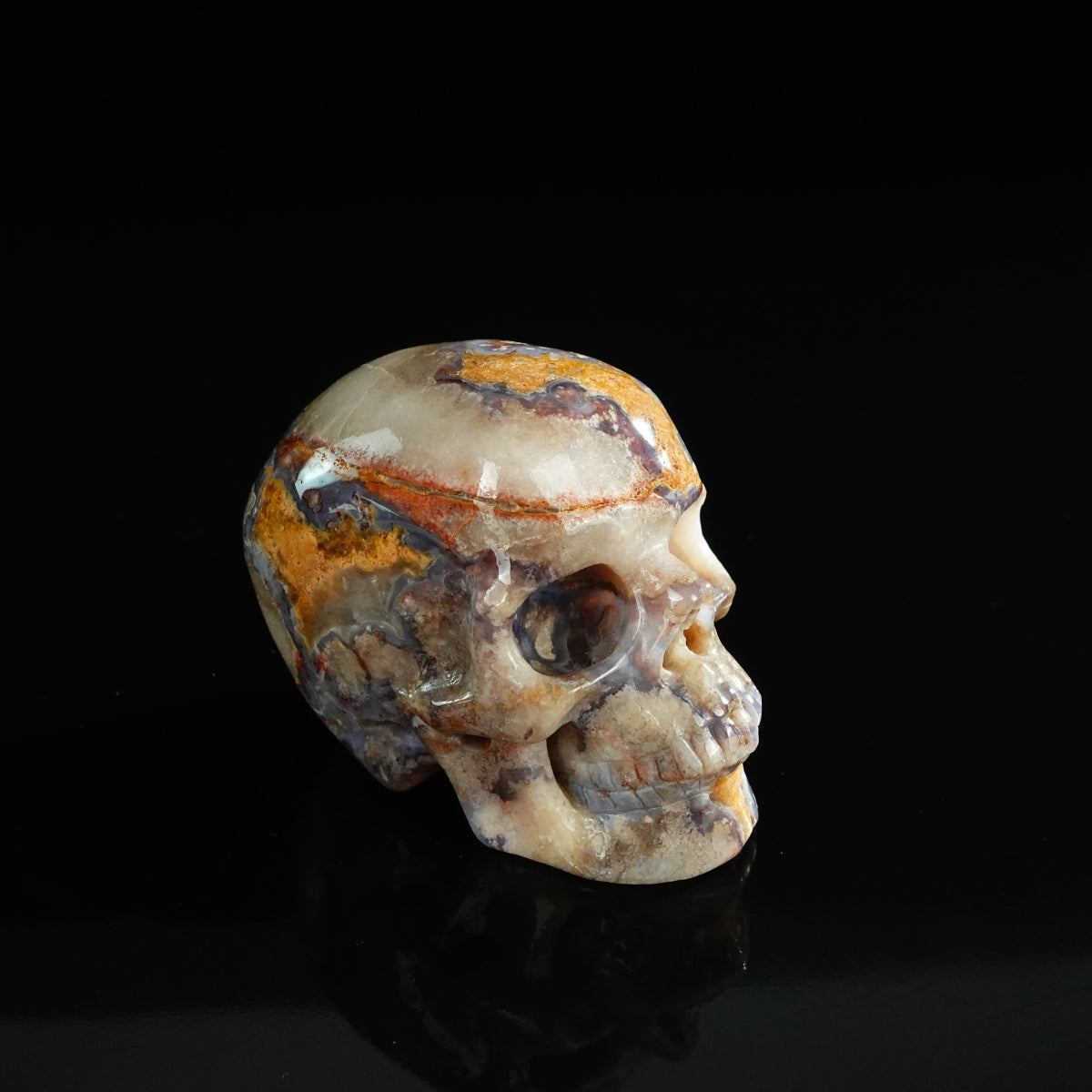 3.0" Blue Flower Agate Crystal Skull Carving - Unique Piece #BF15