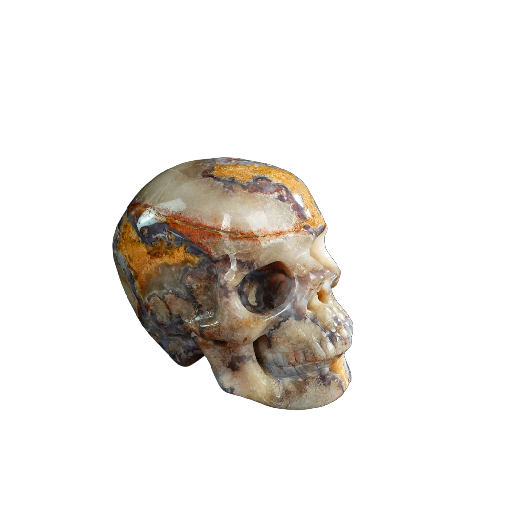 3.0" Blue Flower Agate Crystal Skull Carving - Unique Piece #BF15