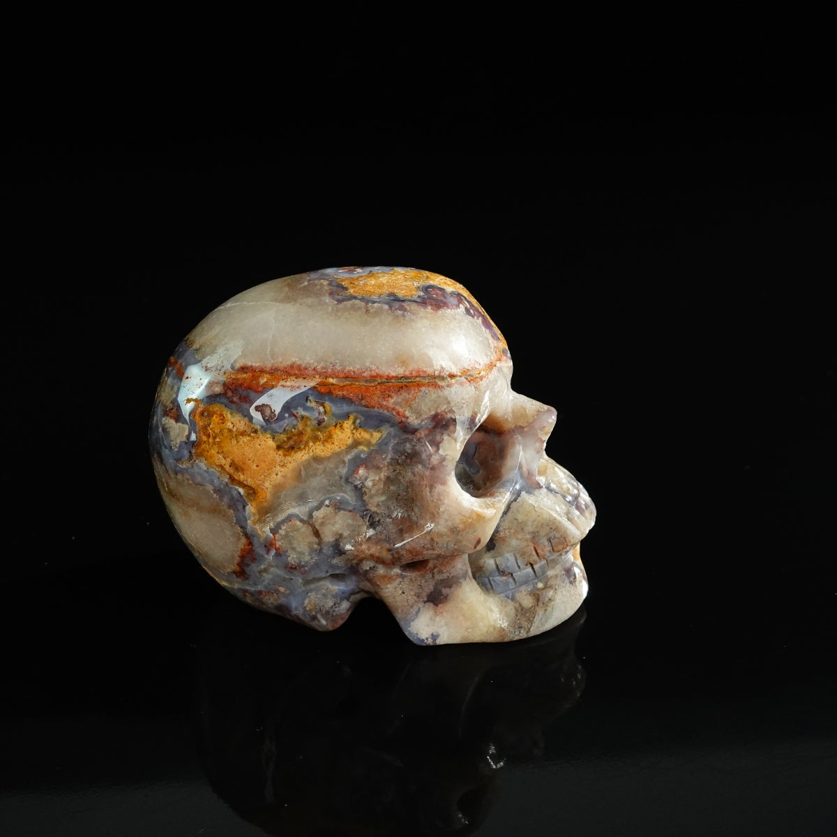 3.0" Blue Flower Agate Crystal Skull Carving - Unique Piece #BF15