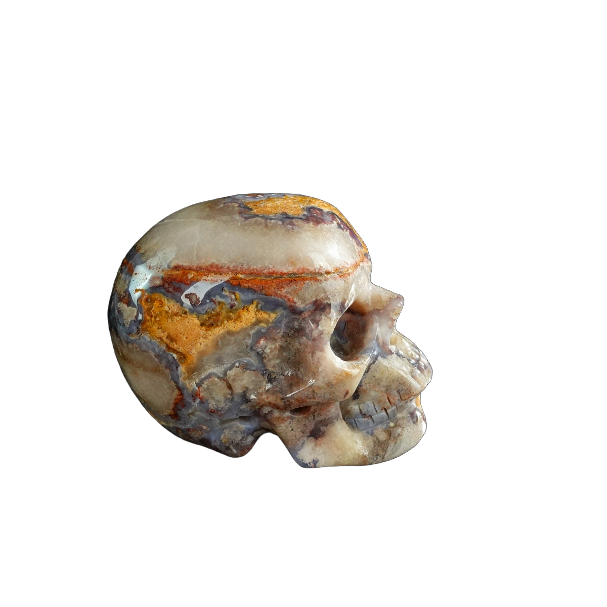 3.0" Blue Flower Agate Crystal Skull Carving - Unique Piece #BF15