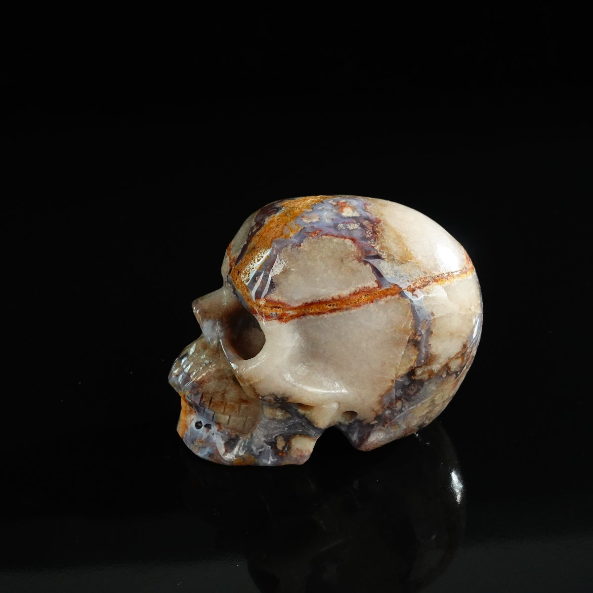 3.0" Blue Flower Agate Crystal Skull Carving - Unique Piece #BF15