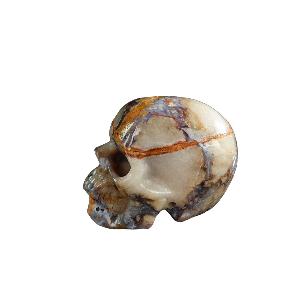 3.0" Blue Flower Agate Crystal Skull Carving - Unique Piece #BF15