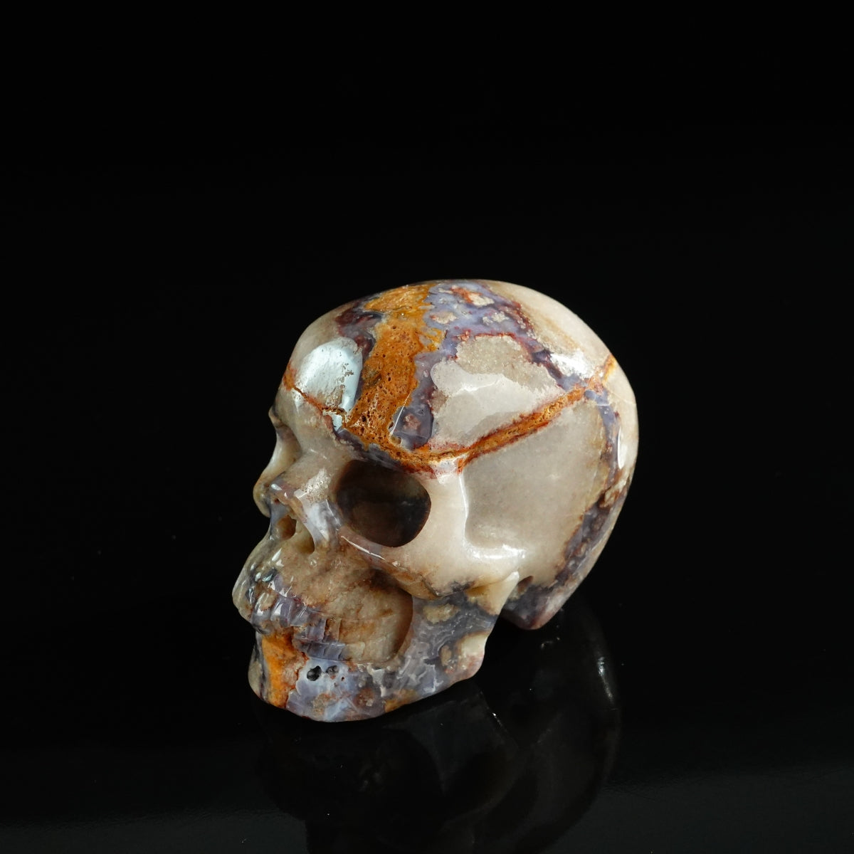 3.0" Blue Flower Agate Crystal Skull Carving - Unique Piece #BF15