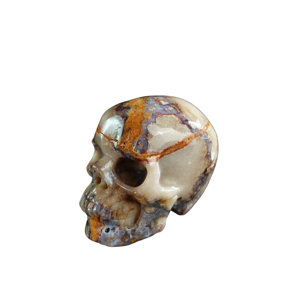 3.0" Blue Flower Agate Crystal Skull Carving - Unique Piece #BF15
