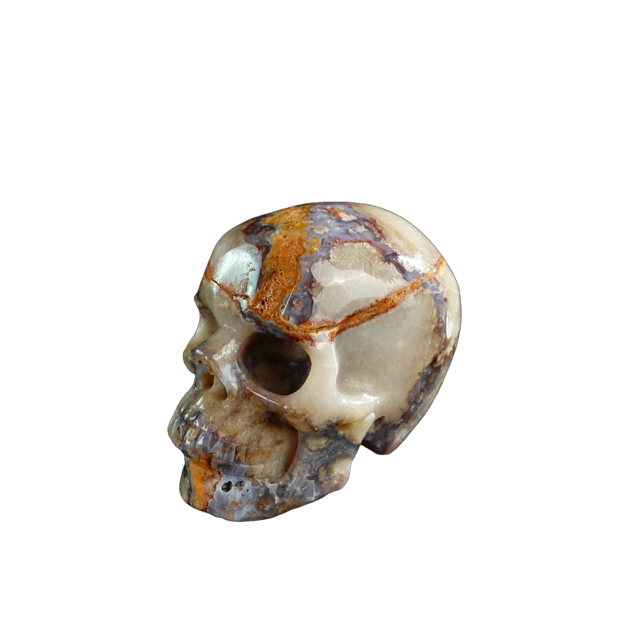 3.0" Blue Flower Agate Crystal Skull Carving - Unique Piece #BF15