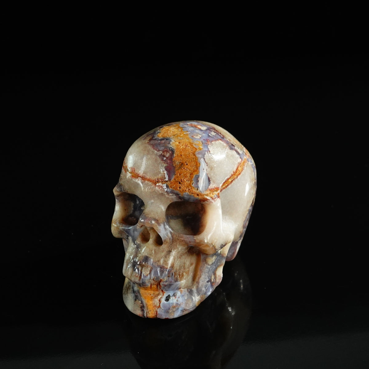 3.0" Blue Flower Agate Crystal Skull Carving - Unique Piece #BF15