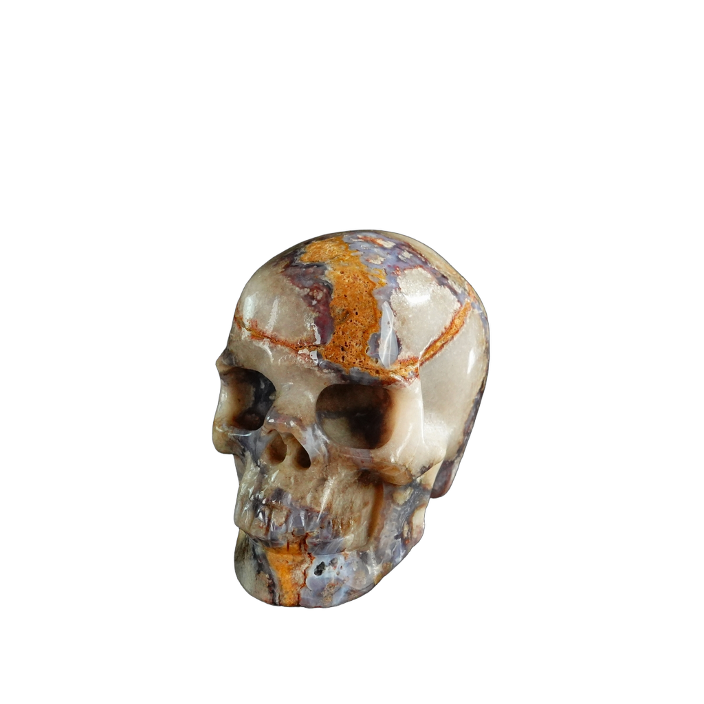 3.0" Blue Flower Agate Crystal Skull Carving - Unique Piece #BF15