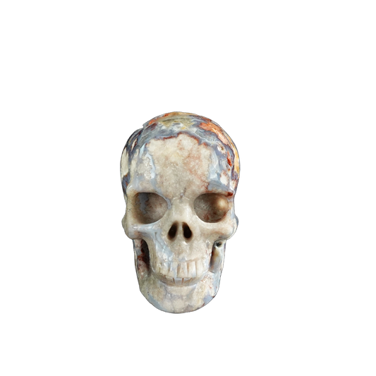 3.0" Blue Flower Agate Crystal Skull Carving - Unique Piece #BF16