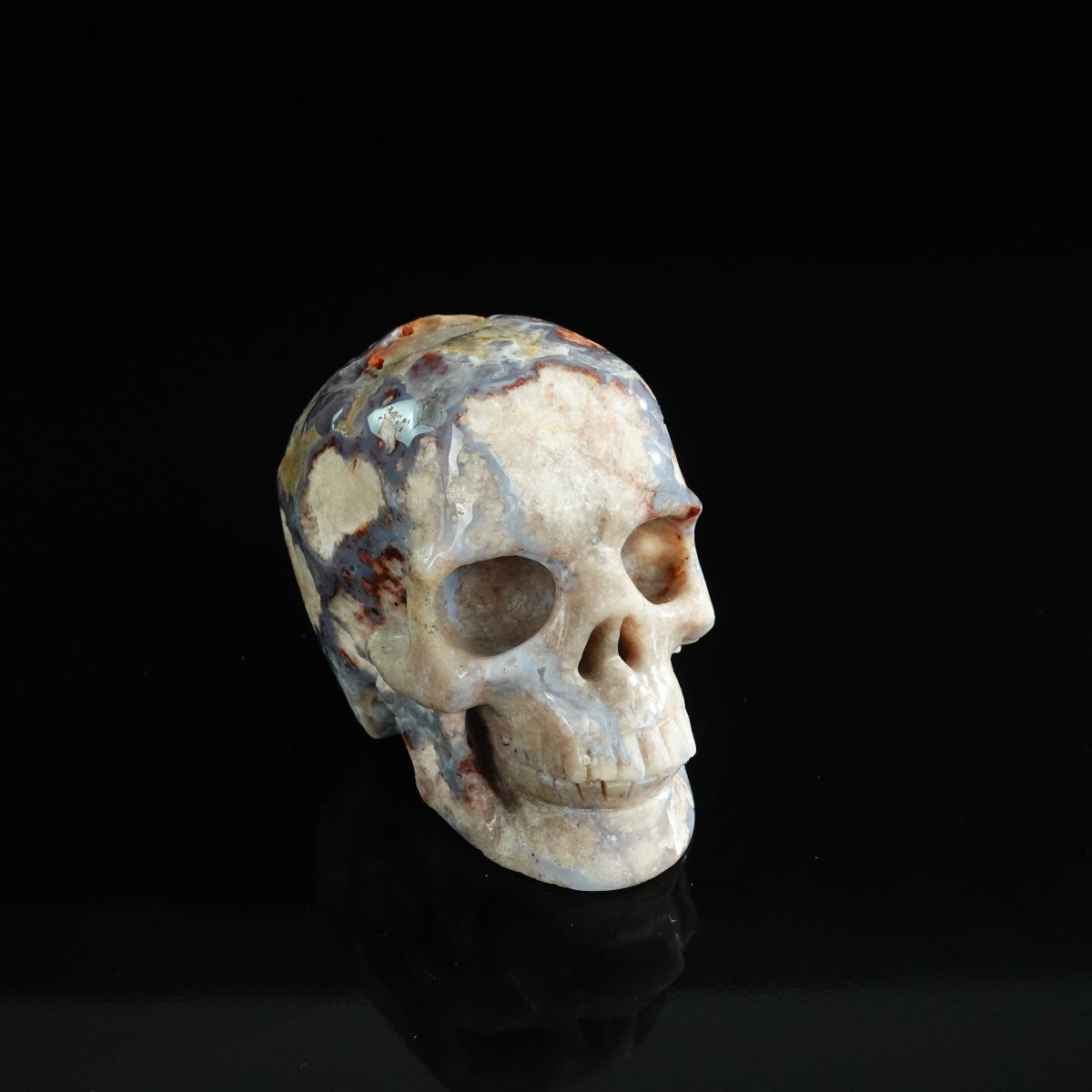 3.0" Blue Flower Agate Crystal Skull Carving - Unique Piece #BF16
