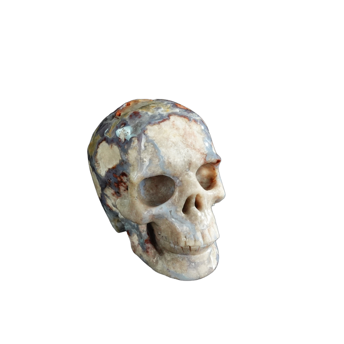 3.0" Blue Flower Agate Crystal Skull Carving - Unique Piece #BF16